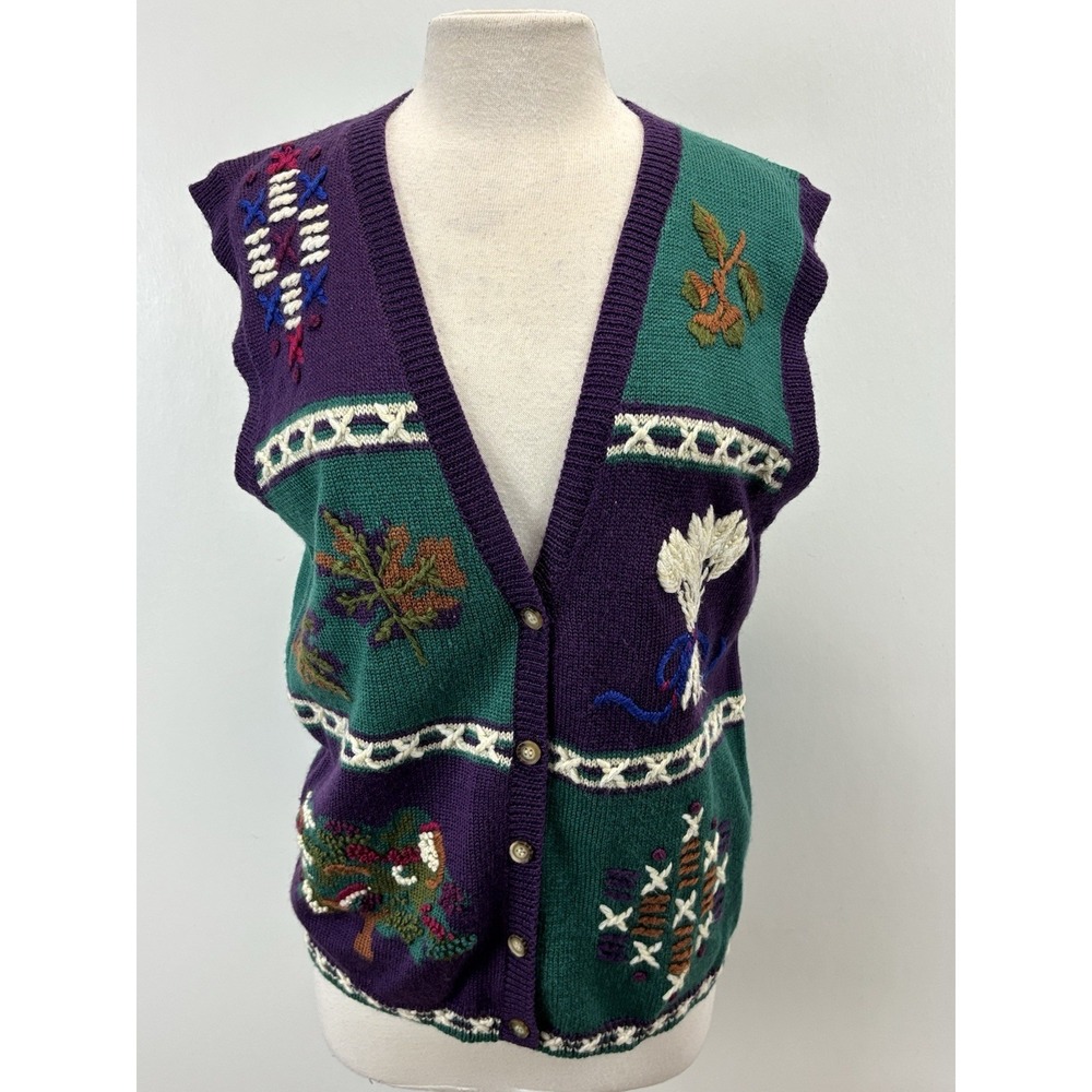 Vtg Koret Cardigan Sweater Vest Women's M Nature Granny Core Teacher Wool Blend